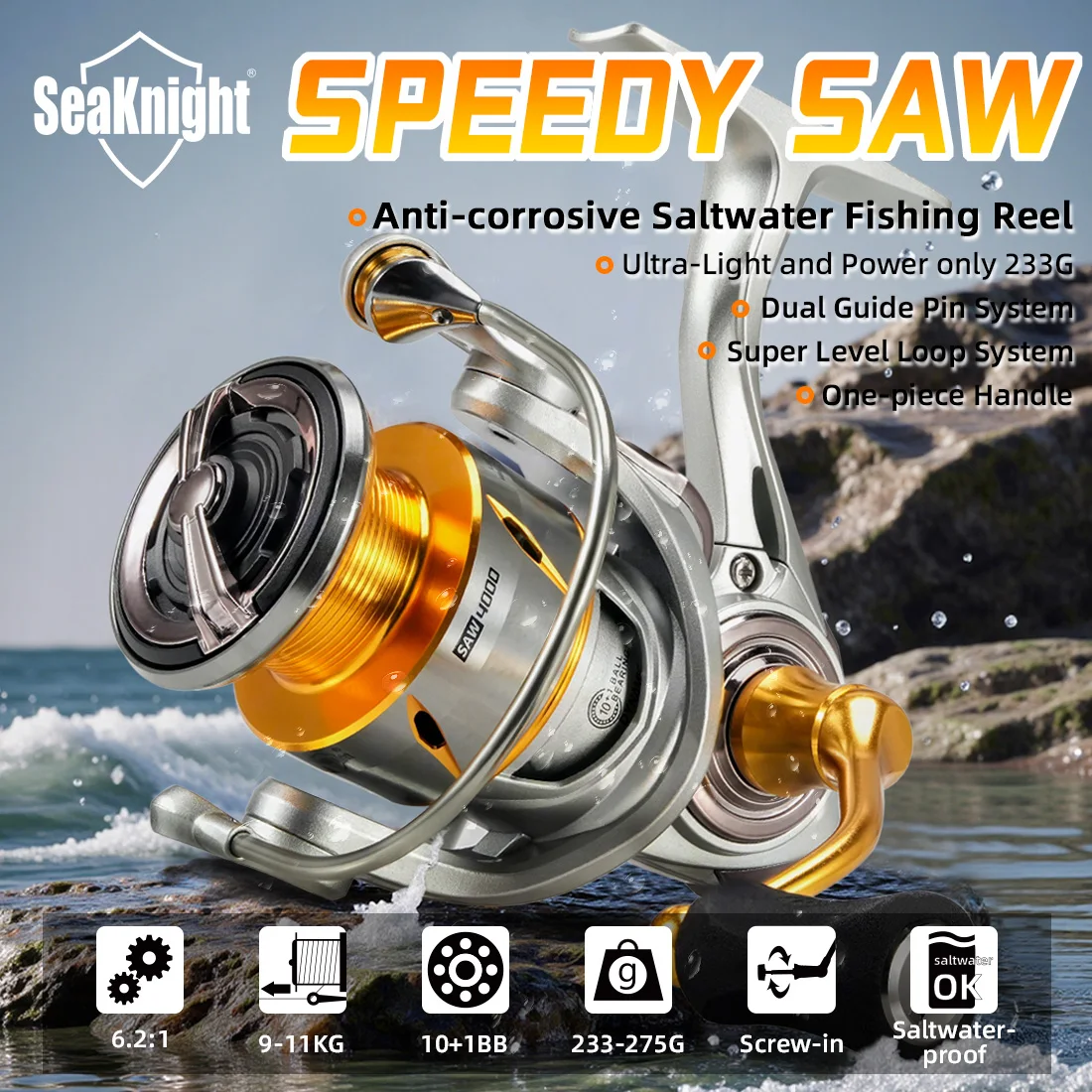 Фото Spinning Reels Speedy SAW 6.2:1 10KG Anti-Corrosion Fishing Wheel Strong Saltwater Reel 3000#-8000# RAPID2X Rock Fishing Reel №4