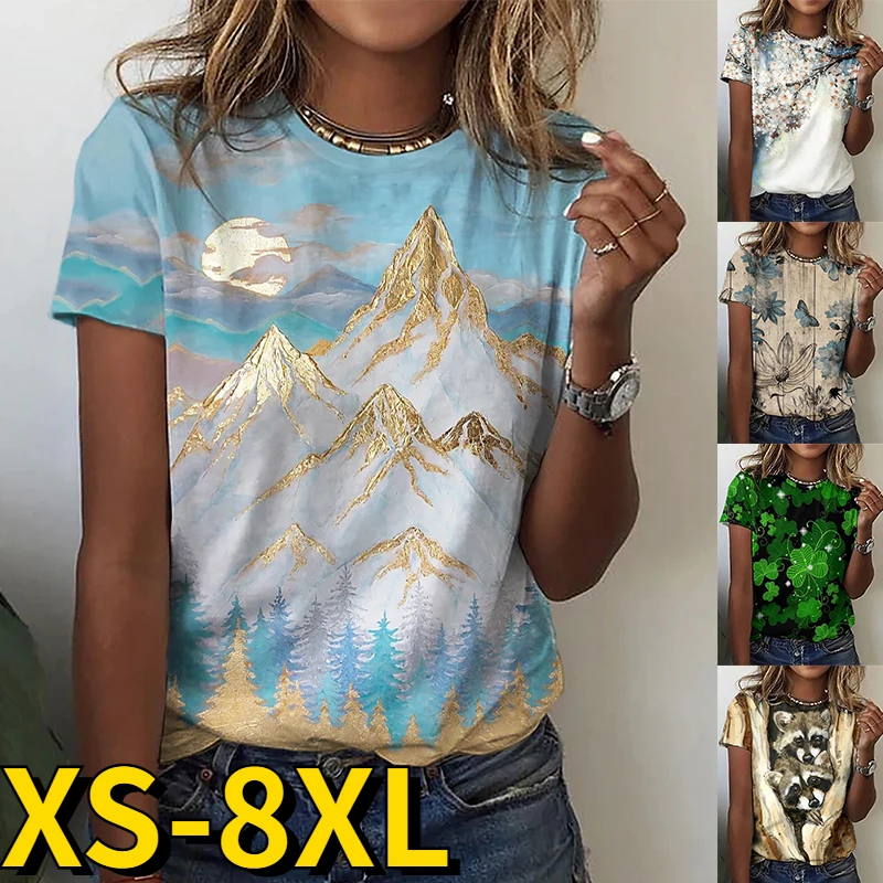 

Женская футболка с коротким рукавом и круглым вырезом, Свободный пуловер, Повседневная футболка с принтом, новый дизайн на каждый день, лето 2023