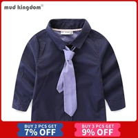 mudkingdom boy shirts with tie cute stars prints long sleeve dress shirt for boys tops kids clothing children formal shirts