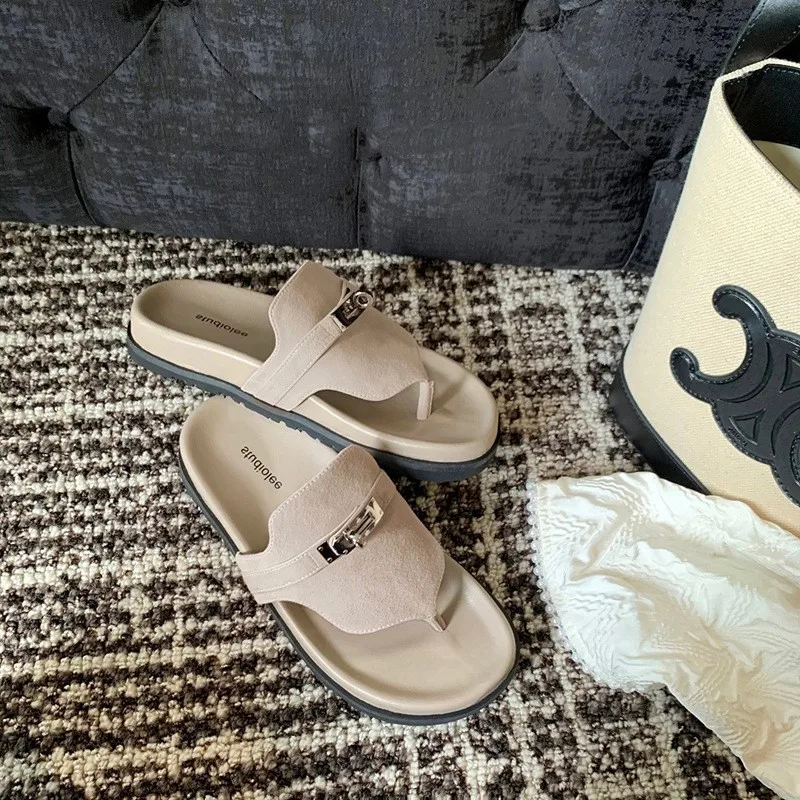 Mr Co Metal Retaining Clip Toe End Of Round Head Thick Joker New Sandals In Summer Flip-flops Fashionable Design Sense