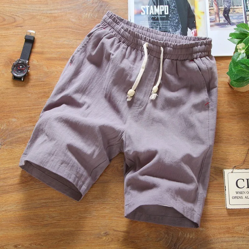 2000 New Men's Solid Flax Shorts Chinese Style Linen Solid Color Short trousers Male Summer Breathable Flax Shorts Plus Size 5XL