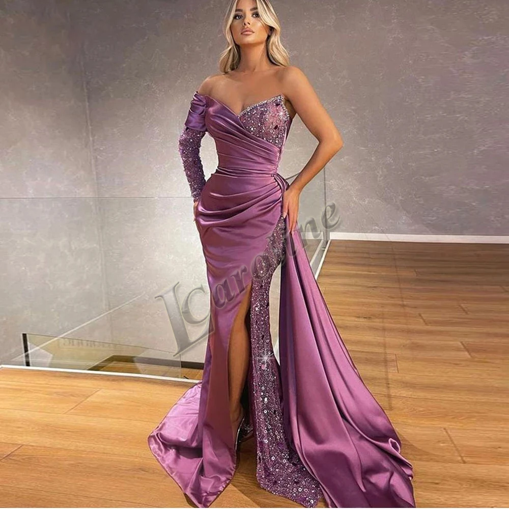 

Caroline Sexy Beading Sequined Evening Dress One Shoulder For Women Mermaid Side Slit Prom Gowns Party Custom Made Abendkleider