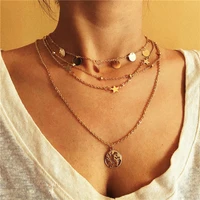 fashion butterfly pendant short necklaces for women fashion moon charm gold multilayer choker chain necklace bohemian jewelry