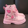 Girls Boots Kids Fashion Rubber Boots Cool Girl Autumn and Winter Cotton Soft Sole Pink with Love Side Zip Princess Round-toe PU 3