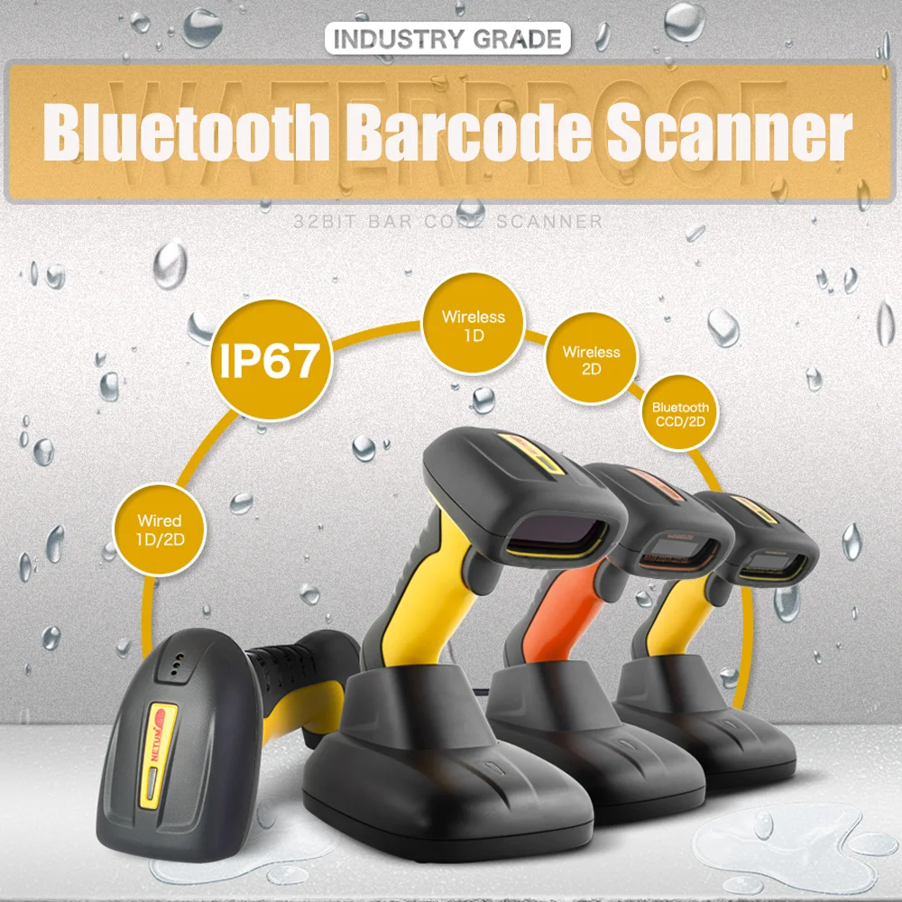 

Industrial Level Bluetooth Barcode Scanner Wireless 2D QR Reader Handheld Bar Code Reader for Android iOS PC With Stand Charger