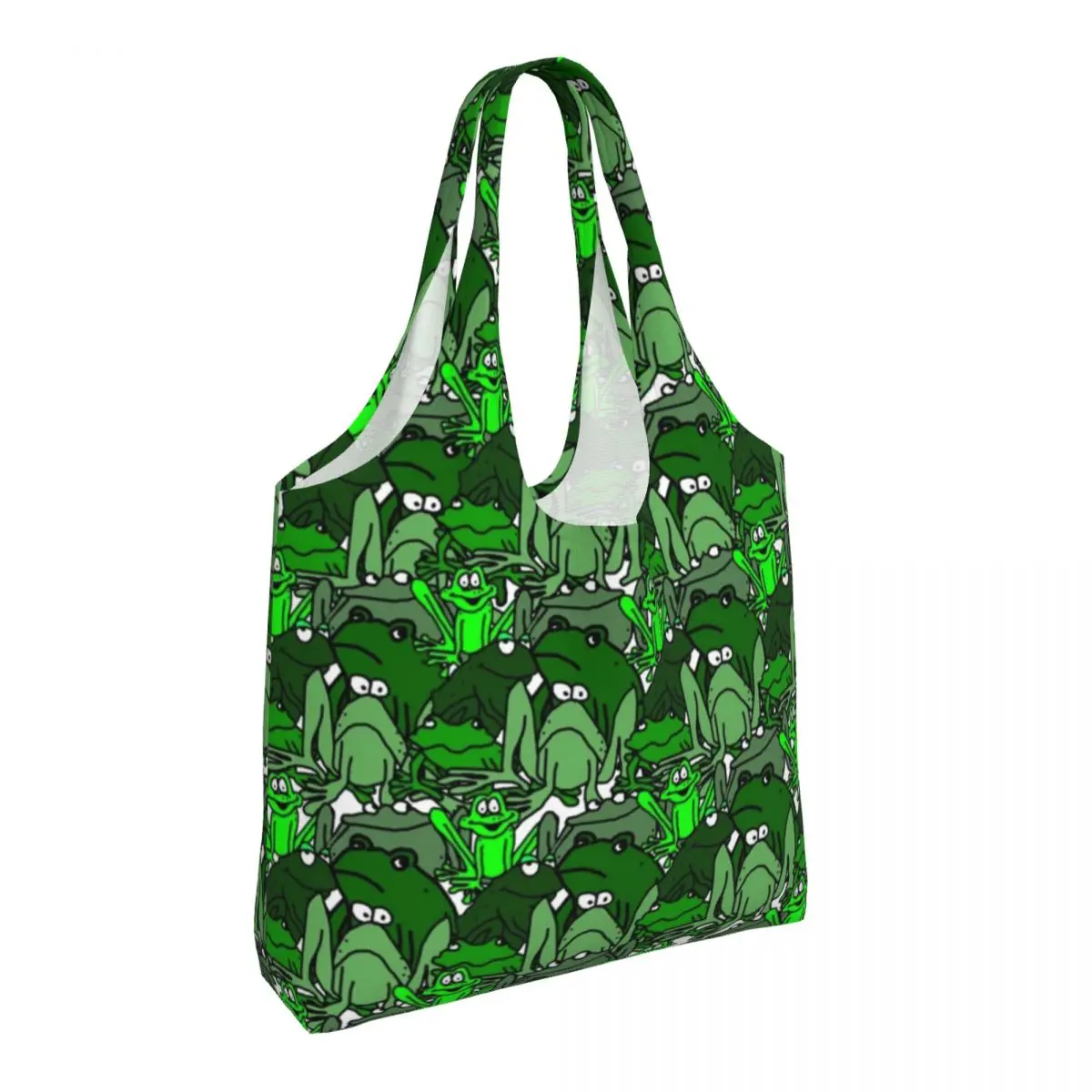 

Frog Cartoon Shopping Bag Funny Many Frogs Green Pattern School Woman Handbag Gifts Reusable Polyester Bags