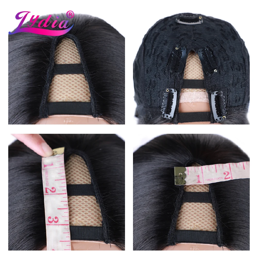 Шелковистый прямой парик Lydia с V-образным вырезом из черных волос термостойкий