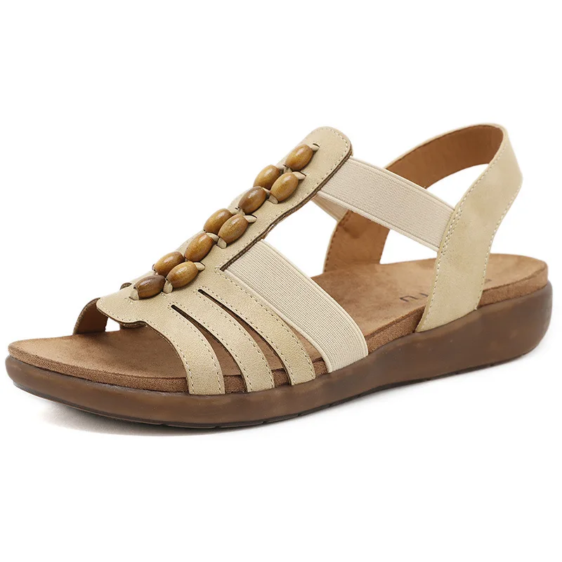 

Женские босоножки без шнуровки SIKETU, винтажные повседневные босоножки на плоской подошве с ремешком на щиколотке, пляжная обувь с бусинами и открытым носком в стиле ретро для лета