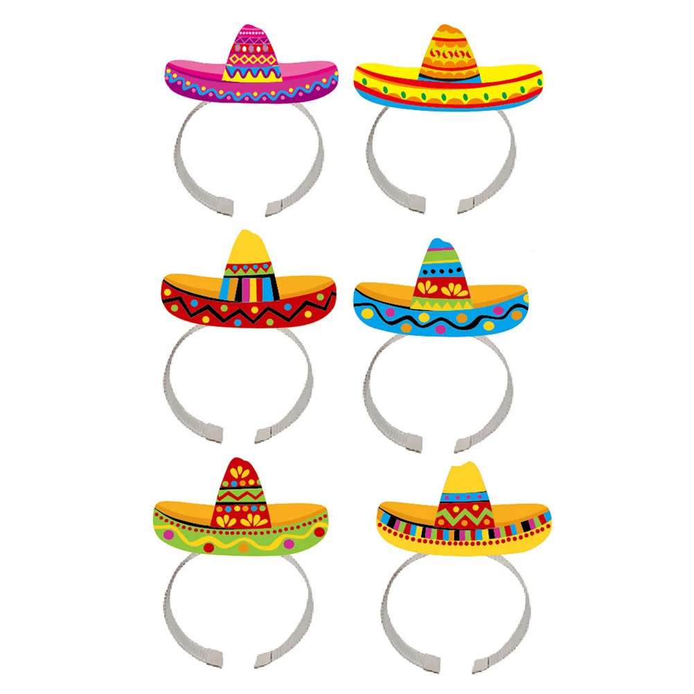 

6 Pcs Mexican Headband Mexican Hat Hairbands Hawaii Decor Accessories Headband Decor Paper Party Hat Hawaiian Costume