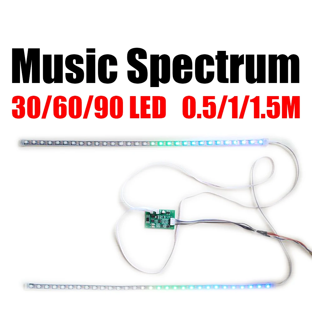 

Dual 30/60/90 LED Music Spectrum Level Indicator Flexible Soft Strip Light Audio Rhythm Analyzer Voice /cable Control w Remote