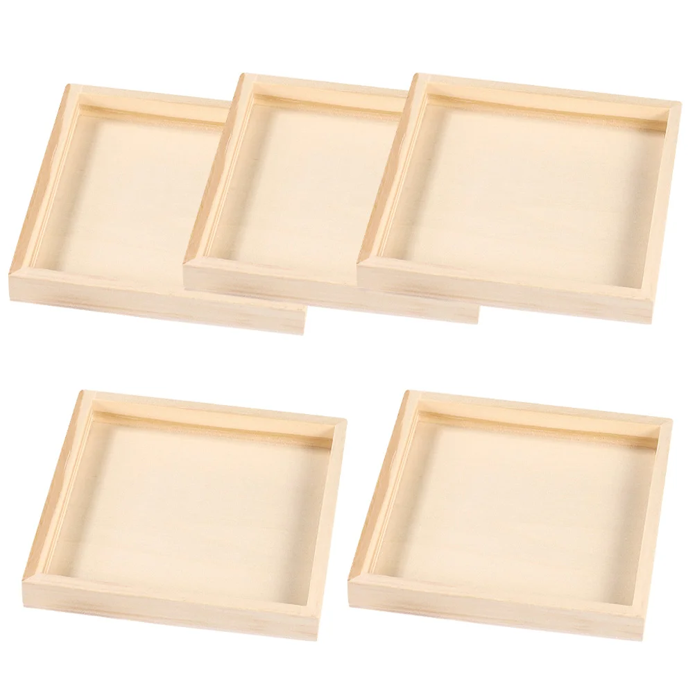 

5 Pcs Craft Storage Trays Blocks Serving Square Wooden Activity Jigsaw Puzzles Home Unfinished