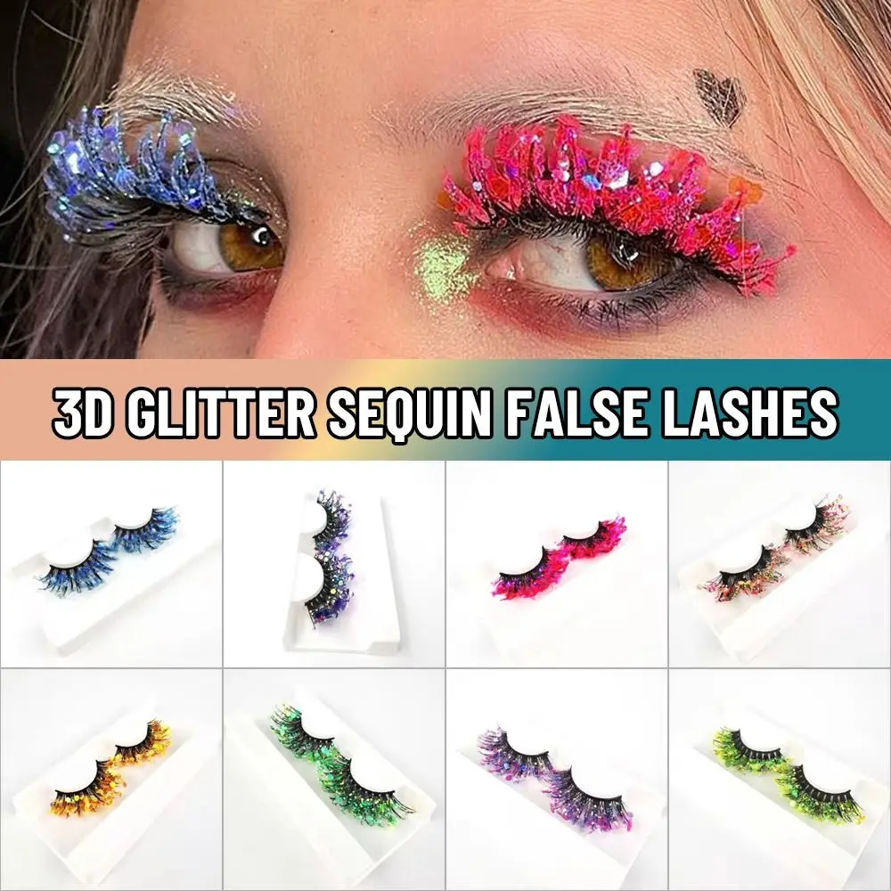 

Color Mixing Handmade Makeup Tools Beauty Accessories 3D False Eyelashes Colored Lashes Glitter Sequin Eye Dress up