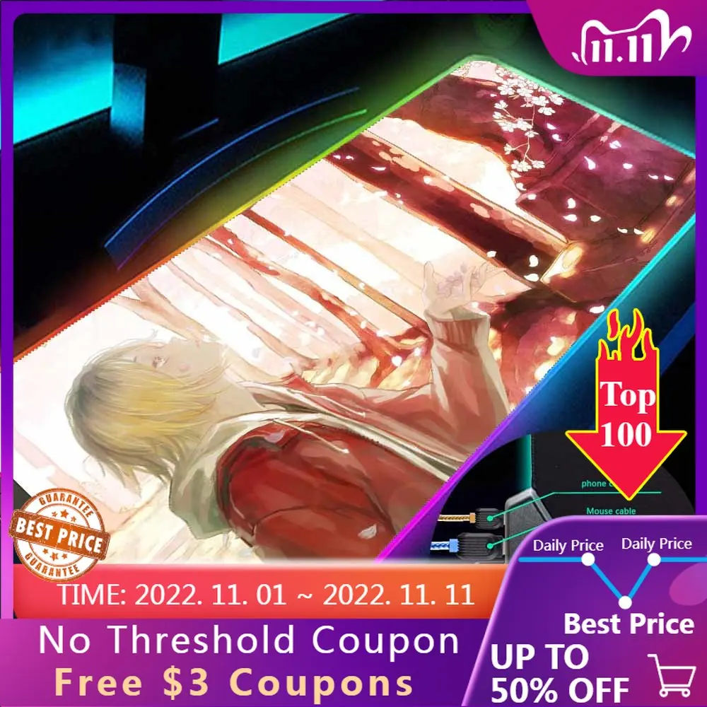 

High Quality Mini Office Carpet Desk Mat Rubber Mat Rgb USB Hub 4port Non-slip Computer Mat Beautiful Anime Gaming Mouse Pad LED