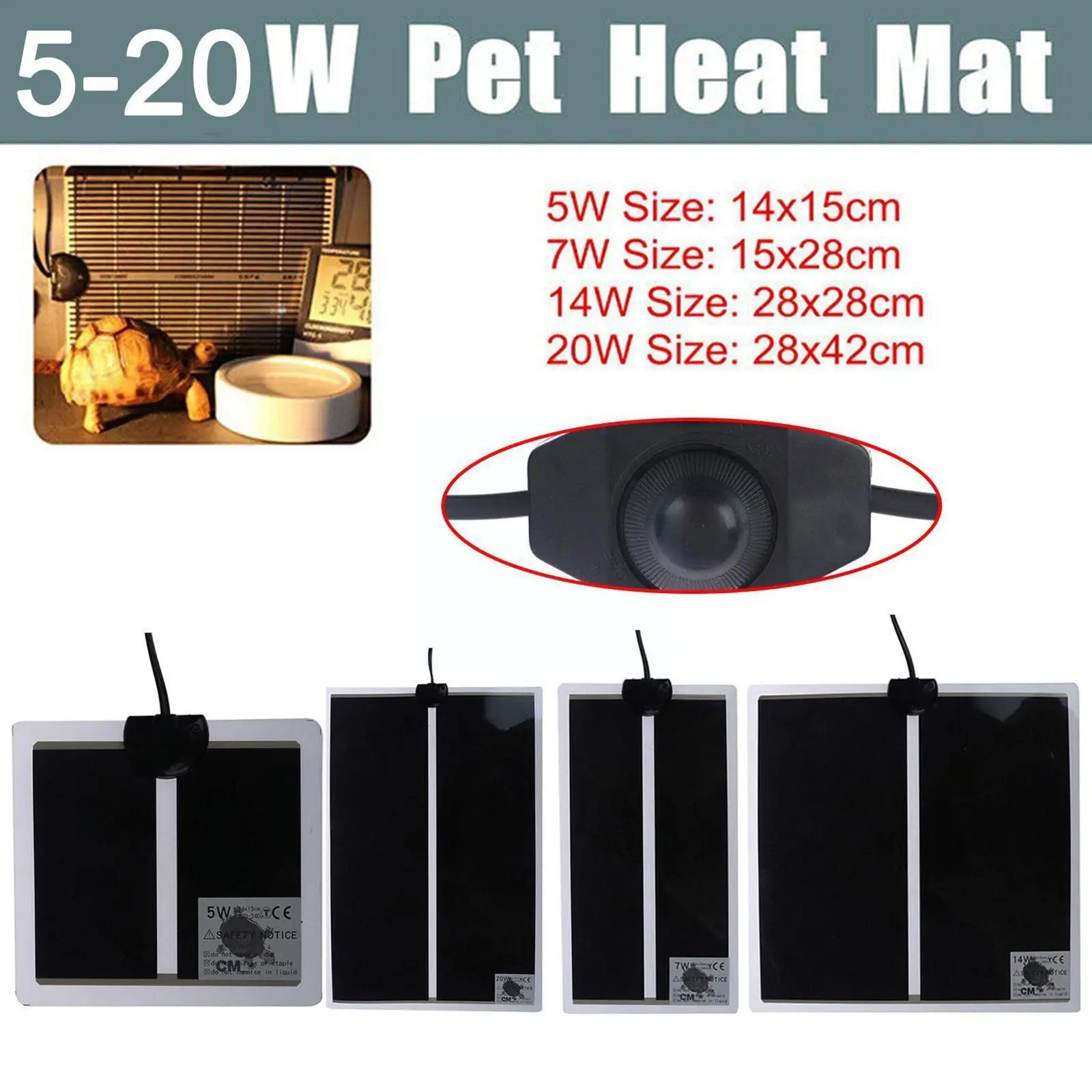 

5W-20W Pet Warm Heater Reptile Heating Pad EU Plug Tortoise Thermostat Pet Heater Terrarium Controller Warm Vivarium with L J1C1