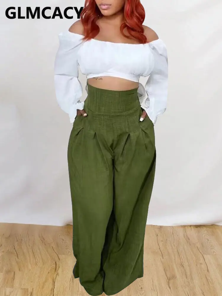 

Женские повседневные брюки с высокой талией и широкими штанинами