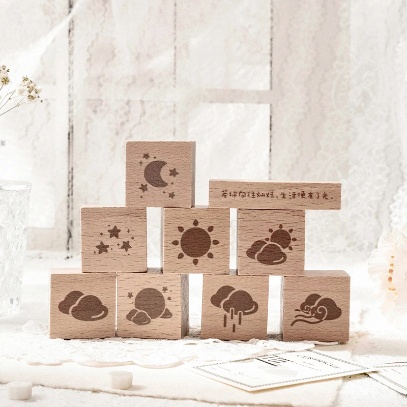 

Yoofun 2pcs/pack Weather Sunny Rainy Cloudy Wooden Rubber Stamps for Decoration Mini Scrapbooking Journal DIY Craft Stationery