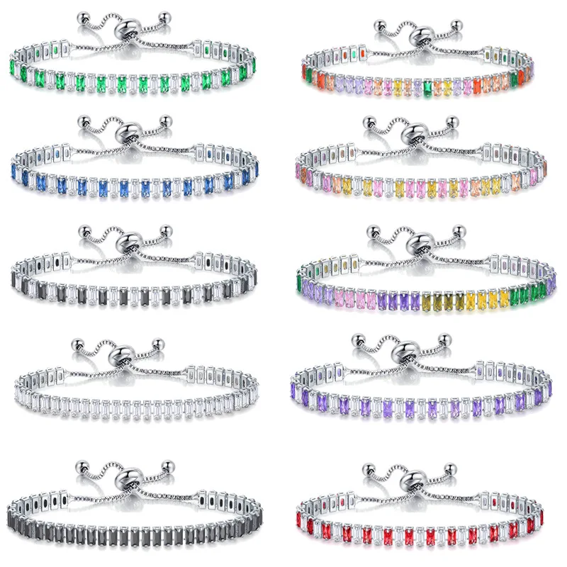 

10 Colored 2*2.5mm Zircon Bracelets Fashion Single Row Diamond Shiny Personality Bracelet High Quality Luxury Simple Jewelry