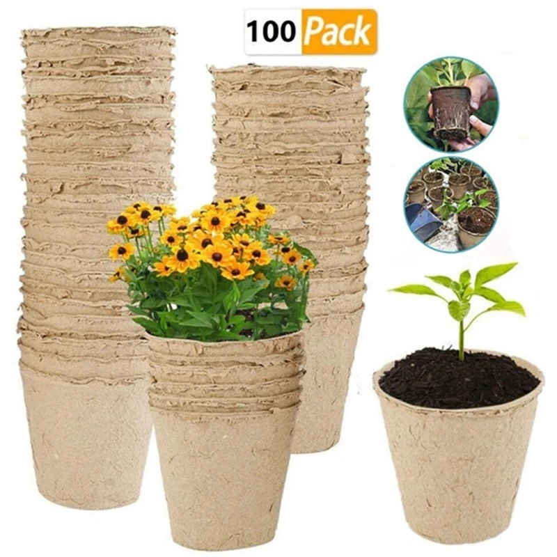 

New 100 Pcs Nursery Pots Biodegradable Paper Pulp Peat Pot Plant Nursery Cup Tray Nursery Pot Pouch Potted Plant Grow