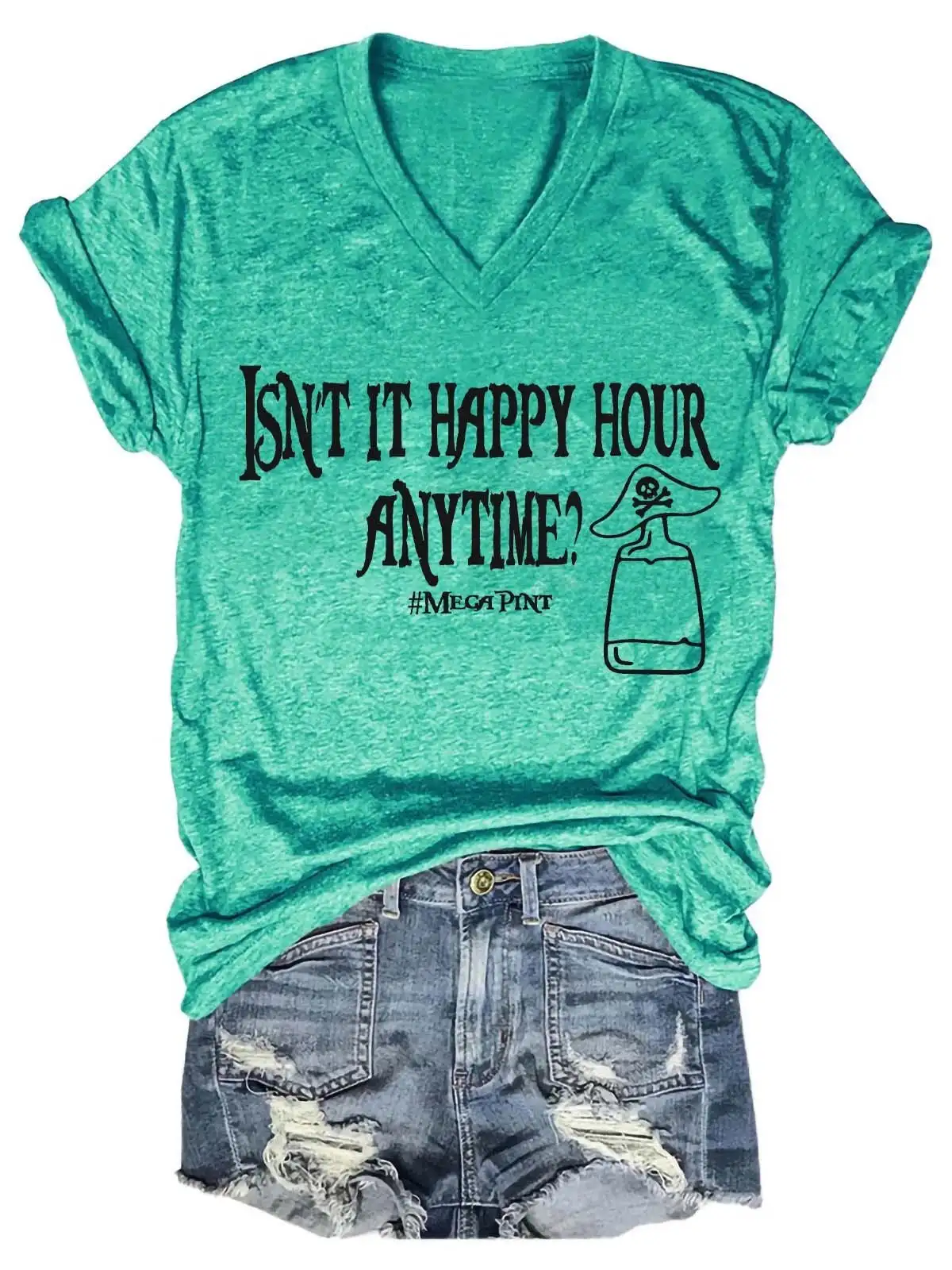 Women's Isn't It Happy Hour Anytime V-Neck T-Shirt
