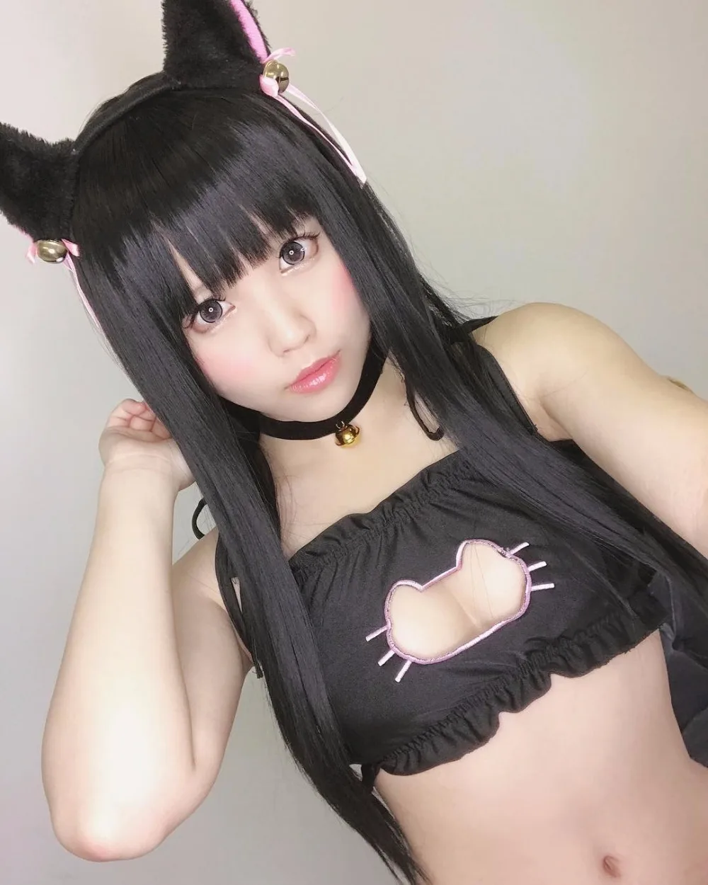 Maid Cat Cosplay Sexy Lingerie Anime Miku Ruffle Hollow Kawaii Bra Strappy Briefs Set Neko Embroidery Footprints Ear/Choker |