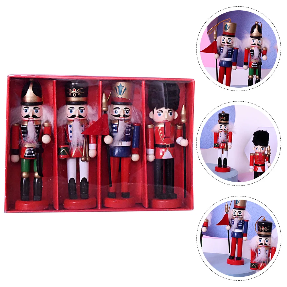 

4 Pcs Christmas Nutcracker Toy Hanging Nutcrackers Craft Traditional Wood Xmas Party Supplies Gift