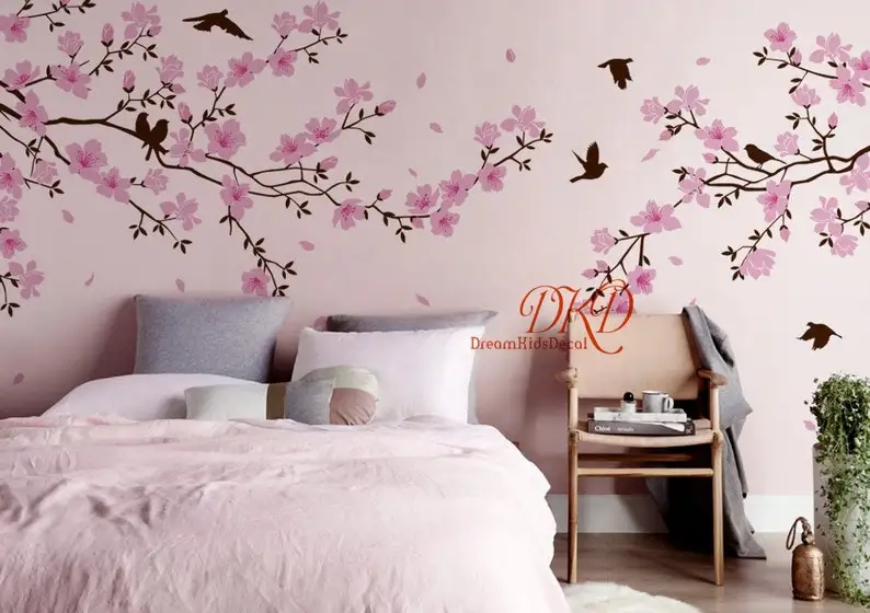 

Wall decal Nursery Wall Stickers Floral tree Murals-Cherry blossom tree with birds