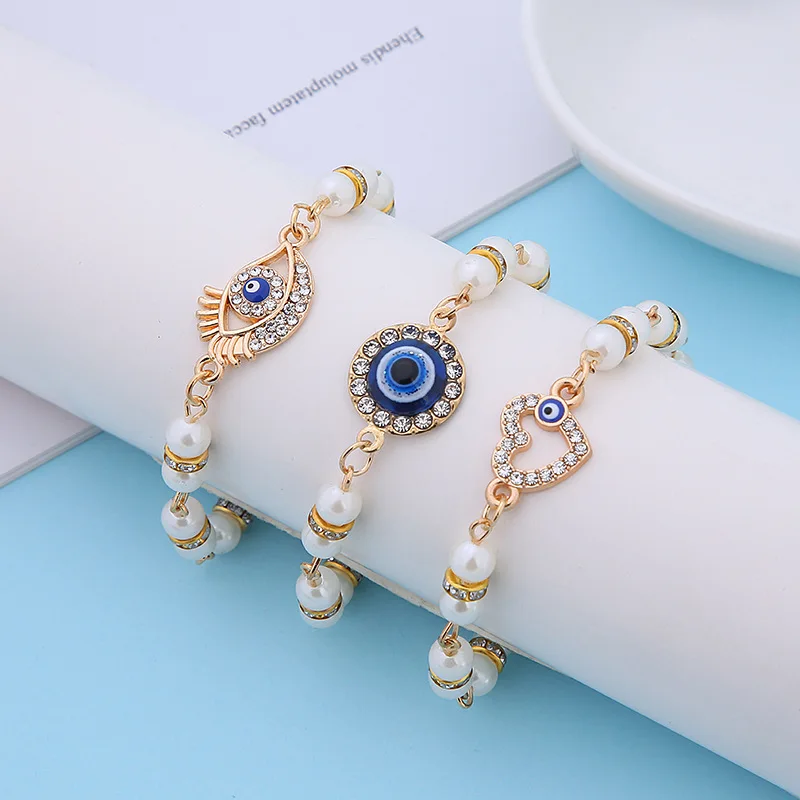 

Korean Elegance New Love Pearl Evil's Eye Bracelet for Women Round Zircon Beaded Fashion Couple Jewelry Friend Gifts