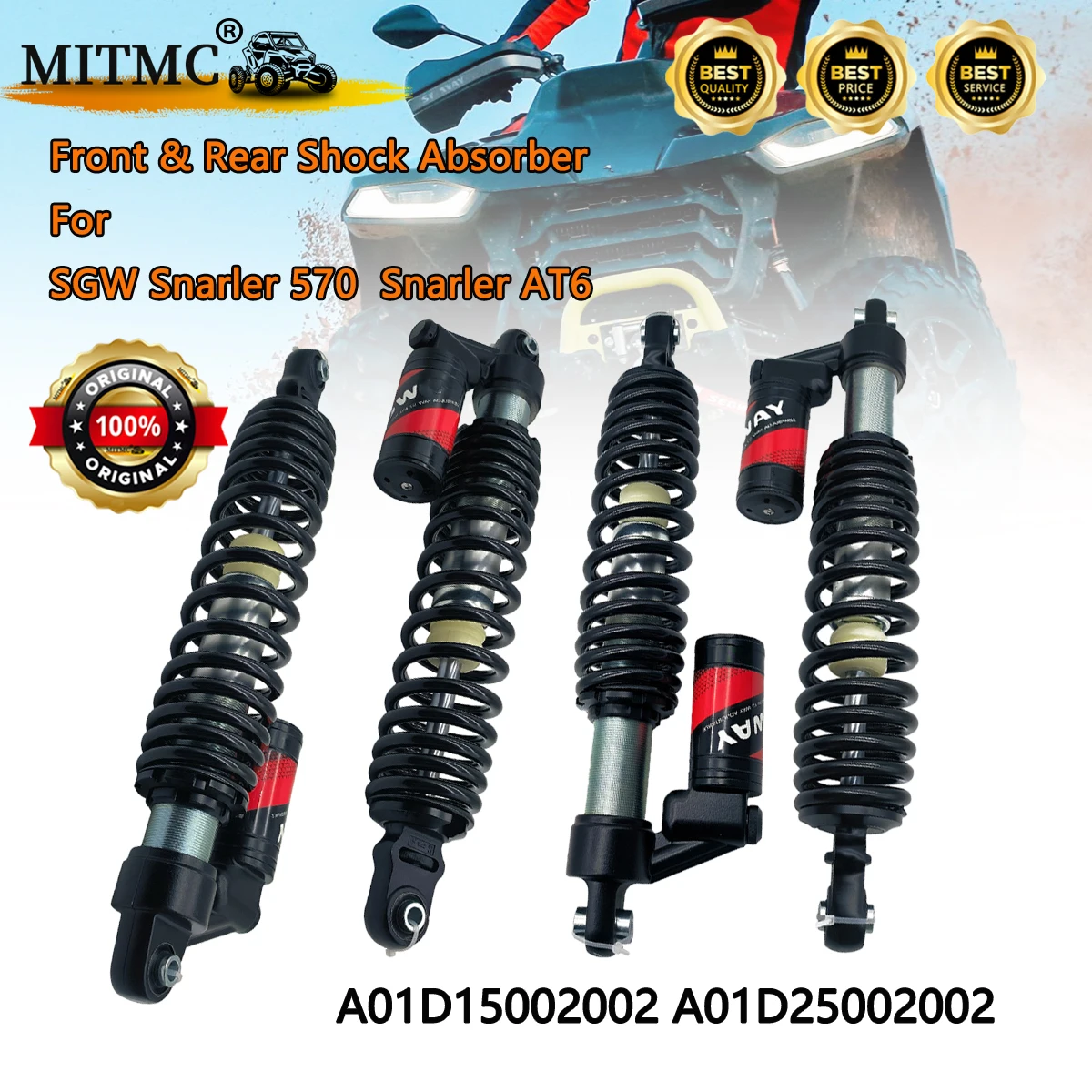 

Комплект из 4 амортизаторов для квадроциклов SGW 570 Snarler AT6 S T3b / AT6 L T3b / AT6 S E5 / AT6 L, коды деталей A01D15002002, A01D25002002