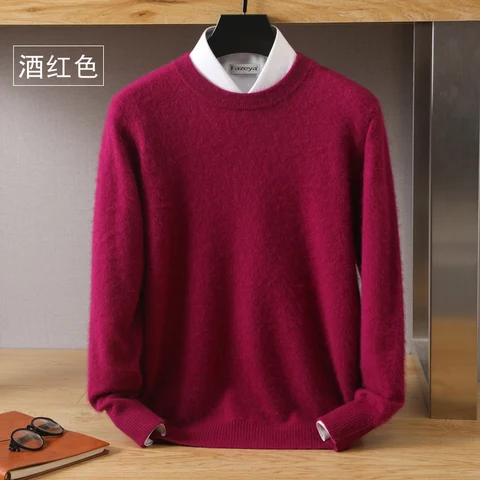 Мужской кашемировый свитер из 100% натуральной норки, пуловеры с круглым вырезом, вязаный свитер большого размера из норки, зимние Новые Топы, высококлассные джемперы с длинным рукавом
