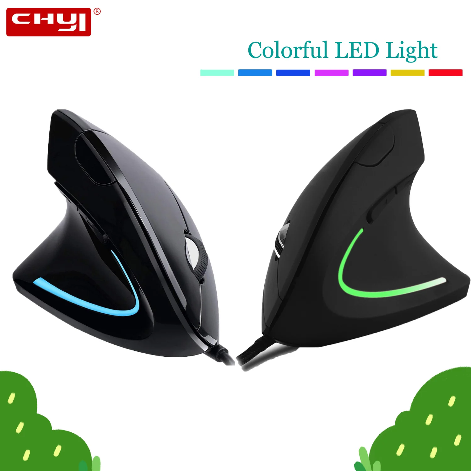 

Vertical Ergonomic Mouse USB Wired With LED Light 800/1200/2000/3200 DPI Wrist Healthy Office Mice For PC Desktop Laptop