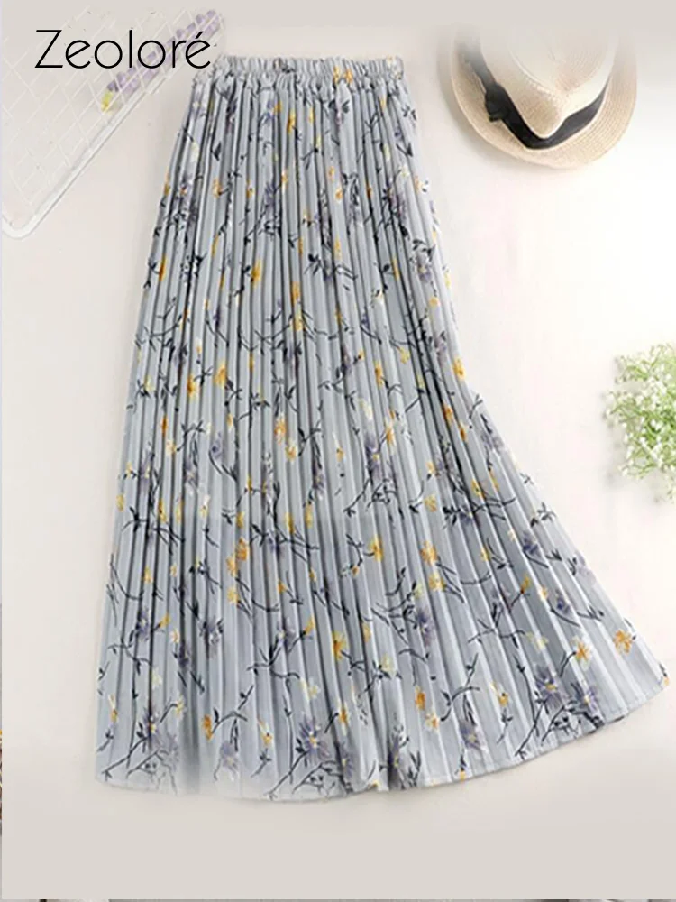

Zeolore 2022 Summer New Simple Style High Waist Skirt Printed Women's Mid-length Pleated Skirt QT1685
