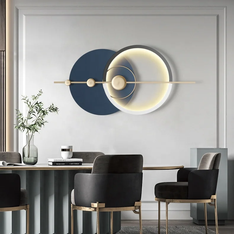 

Simple Design Minimalist Style Wrought Iron Metal Wall Art Bedroom Wall Decoration With Lamp