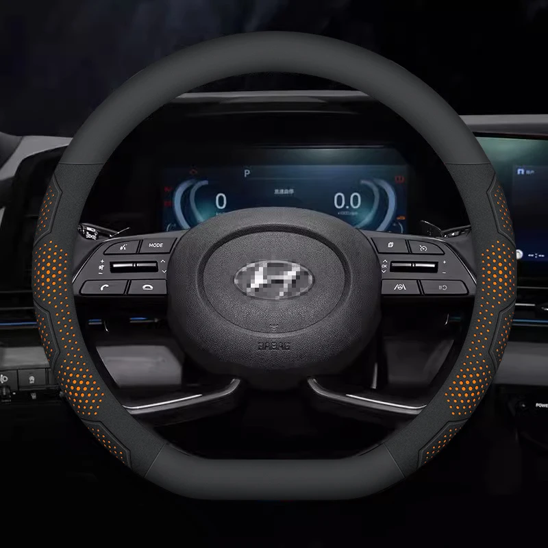 

Hyundai ix35 ix25 i10 i30 Creta Grandeur Santafe Tucson Palisade Замшевый чехол на руль автомобиля из углеродного волокна, автоаксессуары