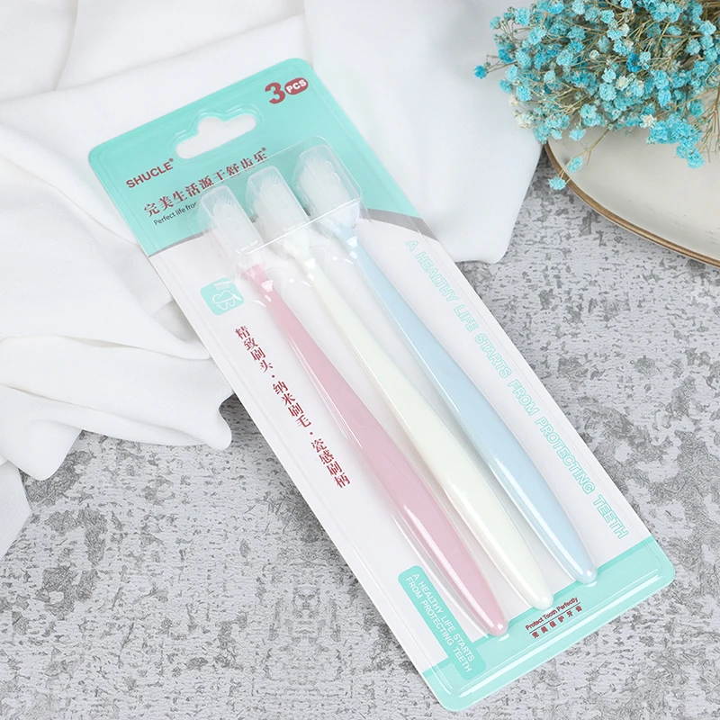 

Oral Hygiene Care 3pcs/Set Toothbrush Medium Soft Gentle Family Portable Adult Silicone Nano Tooth Brush Cheap Wholesale