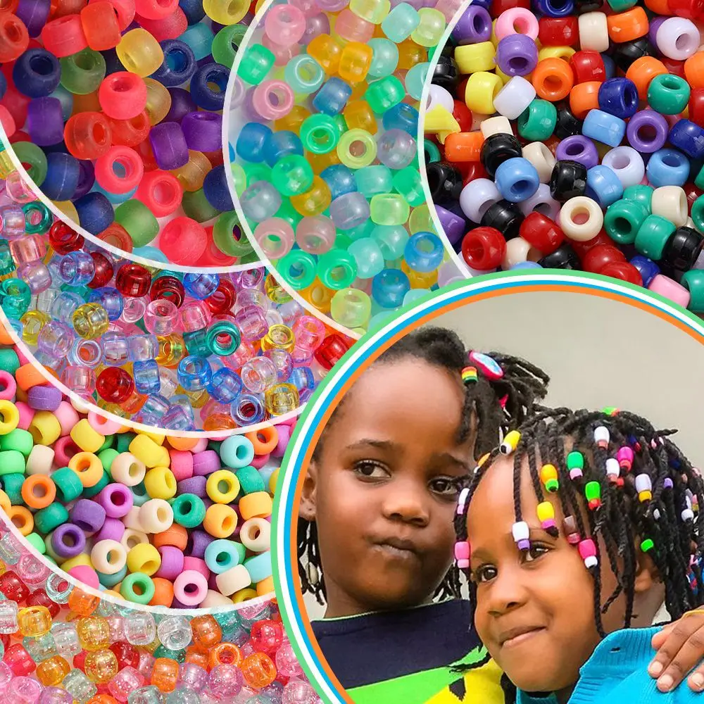 

1900 PCs 6*9mm Mixed Color Pony Beads Big Hole Beads for DIY Crafts Bracelet Necklace Making Girls Dreadlock Hair Bead Wholesale