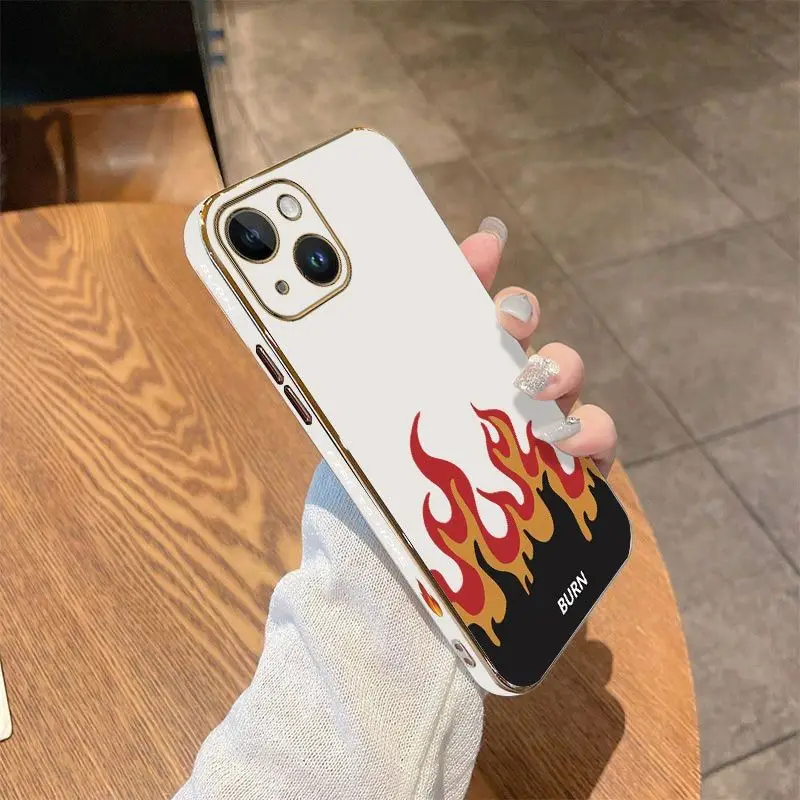 Fierce Fire Luxury Plating Phone Case For iPhone 14 13 12 11 Plus Pro Max Mini X XR XS SE2020 8 7 6 6S Plus Cover