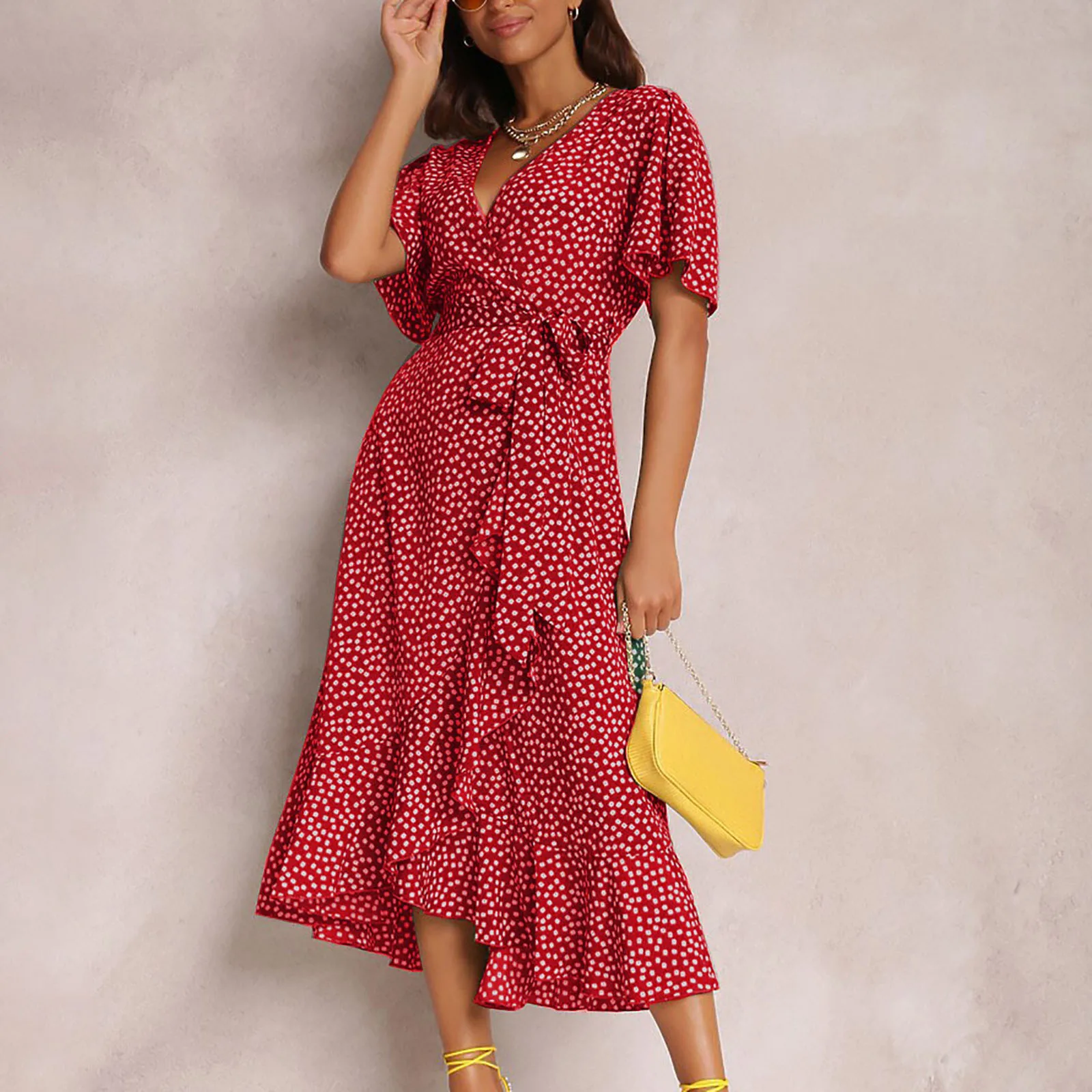 

Женское длинное Платье с V-образным вырезом, летнее асимметричное женское Платье с высокой талией, пикантное Платье миди с завязкой, женское...