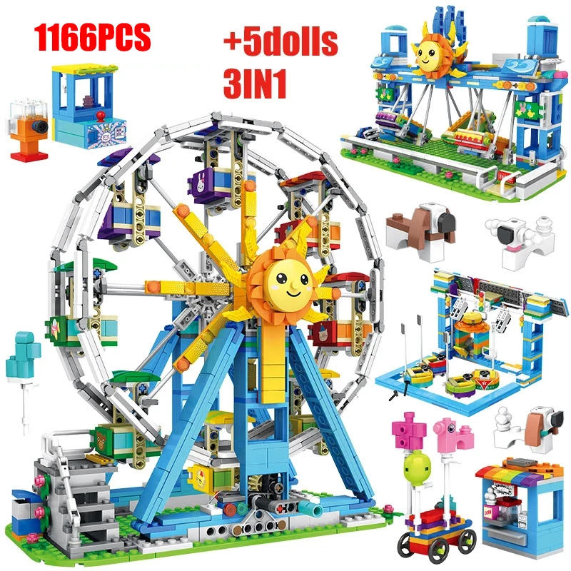 

1166pcs City Friends MOC 3In1 Street View Building Blocks Entertainment Playground Ferris Wheel Bricks Toys For Children girls