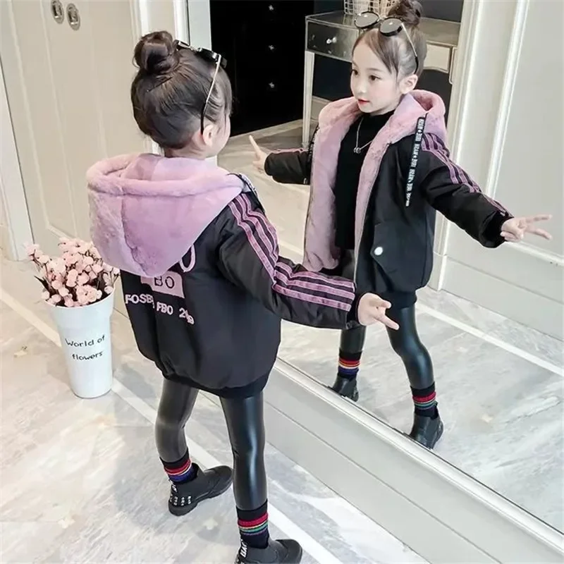 Пальто для девочек верхняя одежда оранжевая Красивая Утепленная зимняя с