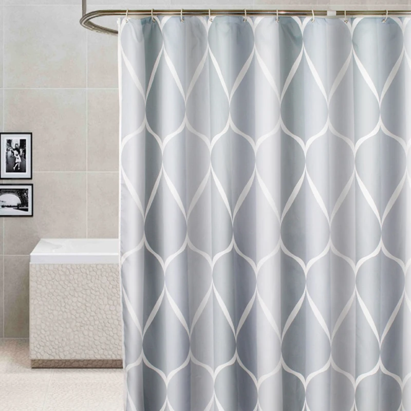 

Polyester Waterproof Shower Curtain with 8/12/16 Hooks Geometric Stripe Printed Bath Curtains Water Drop Pattern Cloth Bathroom