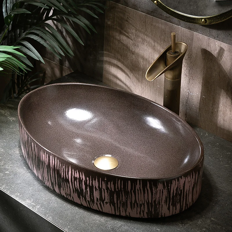 

Peony pattern Increase oval Modern Artistic Ceramic Oval Coutertop Bathroom Sink Wash Basin