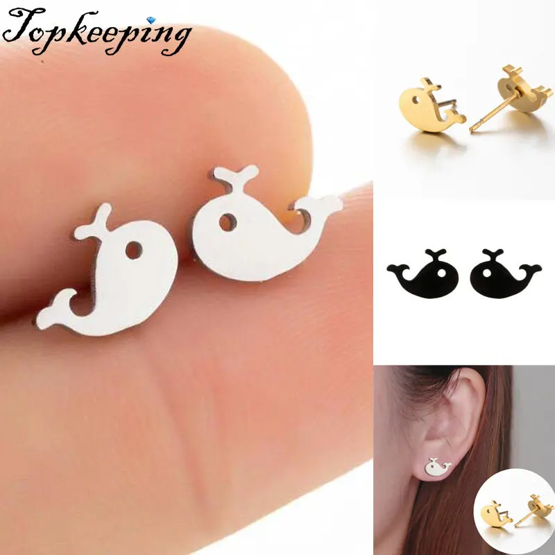 

Dolphin Stainless Steel Earrings For Women Fashion Hollow Ear Piercing Jewelry Wedding Studs Pendientes 1Pair