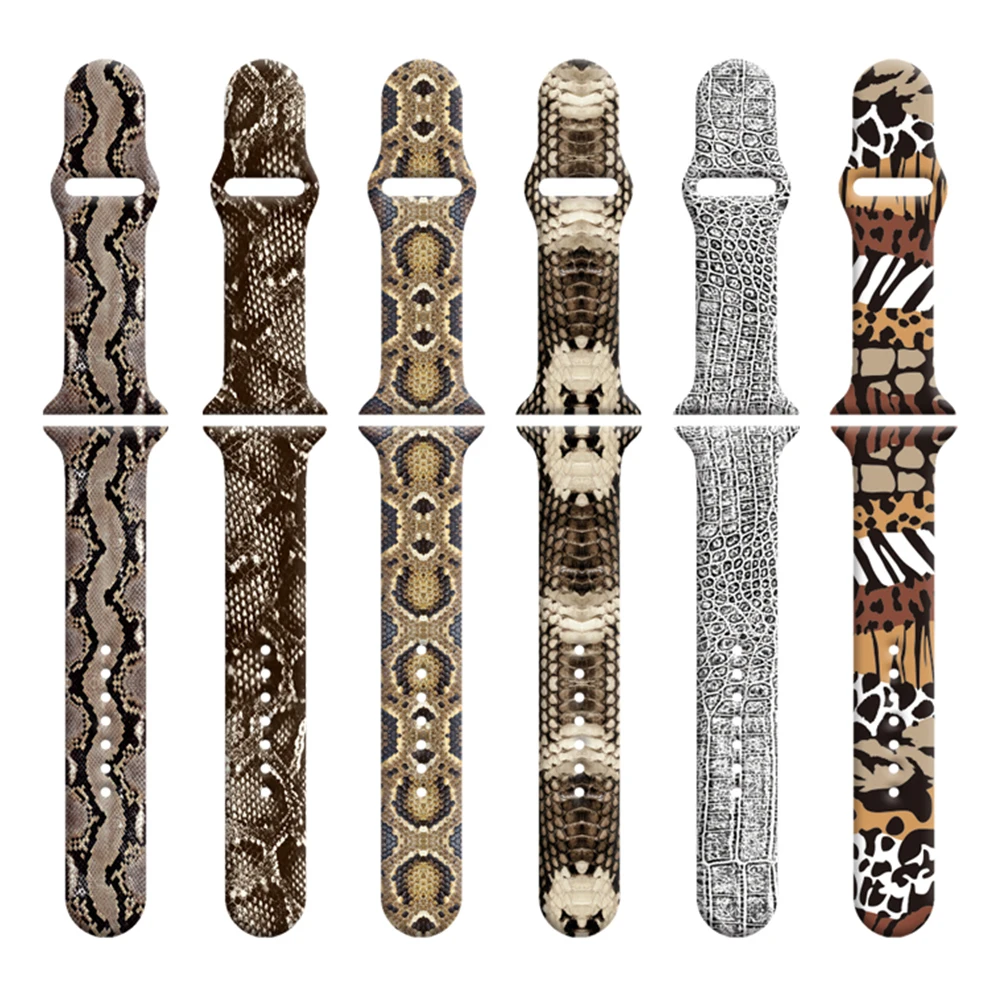 

Ремешок силиконовый для Apple Watch Band 45 мм 42 мм 40 мм 38 мм, сменный Браслет с принтом животного, для iWatch 8 7 6 SE 5 4