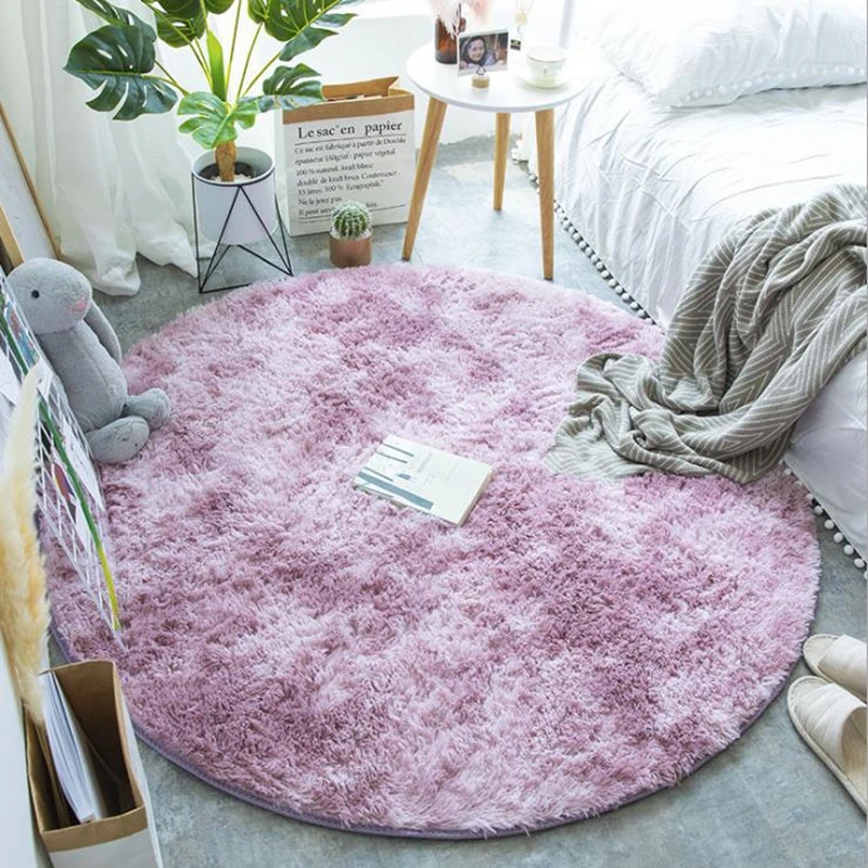 

Plush Round Carpet Modern Living Room Decor Tie-dye Gradient Color Fluffy Mat Children Bedside Floor Rug Bay Window Cushion