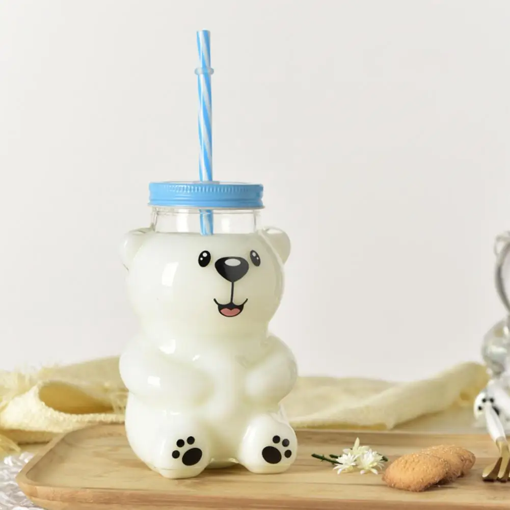 500 мл мультяшный медведь дизайнерская соломенная бутылка для воды стеклянная