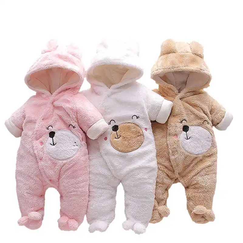 

Новое поступление, зимний детский теплый флисовый комбинезон с капюшоном и медведем, детские комбинезоны, теплая одежда для малышей