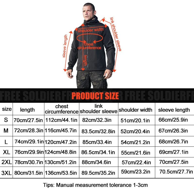 FREE SOLDIER Outdoor sports tactical men's jacket military fleece warmth softshell cloth for camping hiking