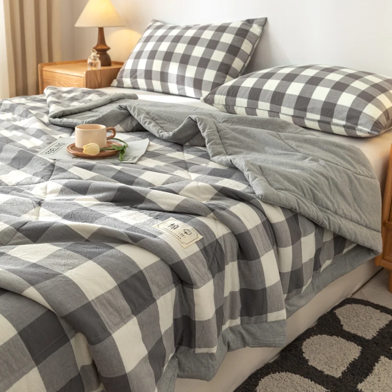 Японские хлопковые одеяла летнее крутое Клетчатое одеяло двойная кровать