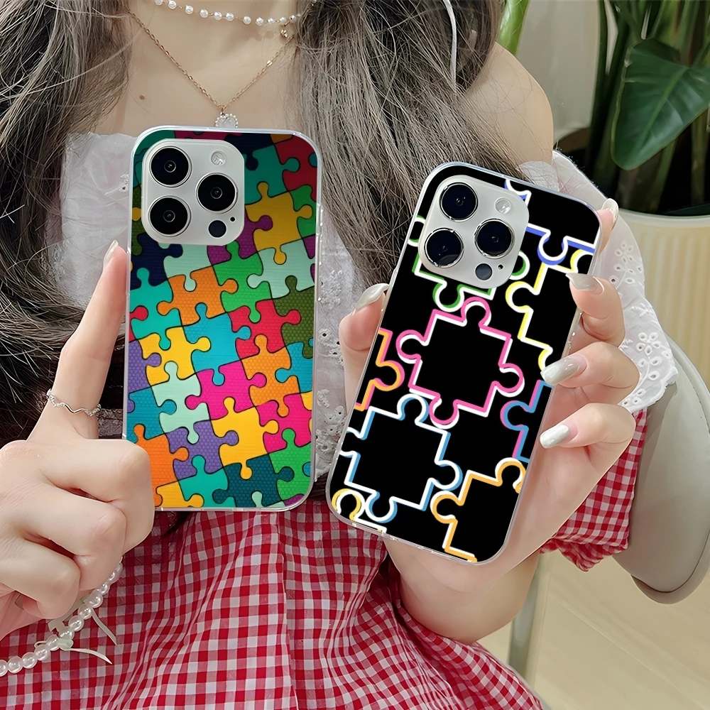 Модный красивый чехол для мобильного телефона Puzzle iPhone 16 15 14 13 12 11 X XR XS 8 Pro Max Plus