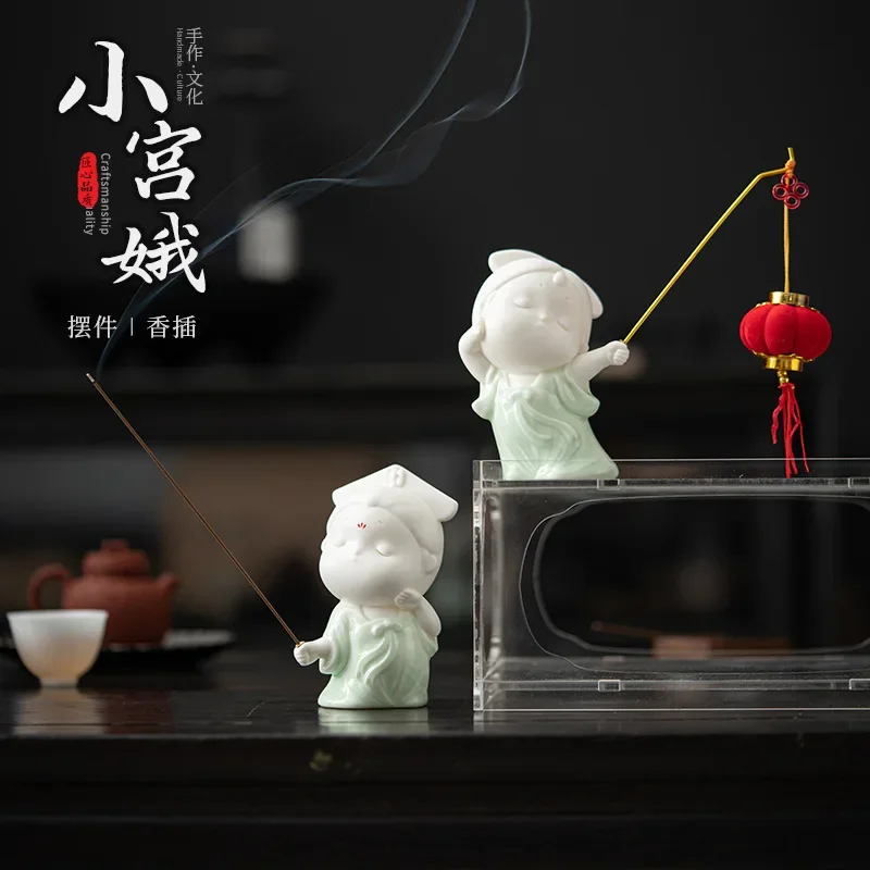 

Creative Cute Little Female Court Attendant Incense Burner Decoration New Chinese Ceramic Tang Female Joss-Stick Incense Base